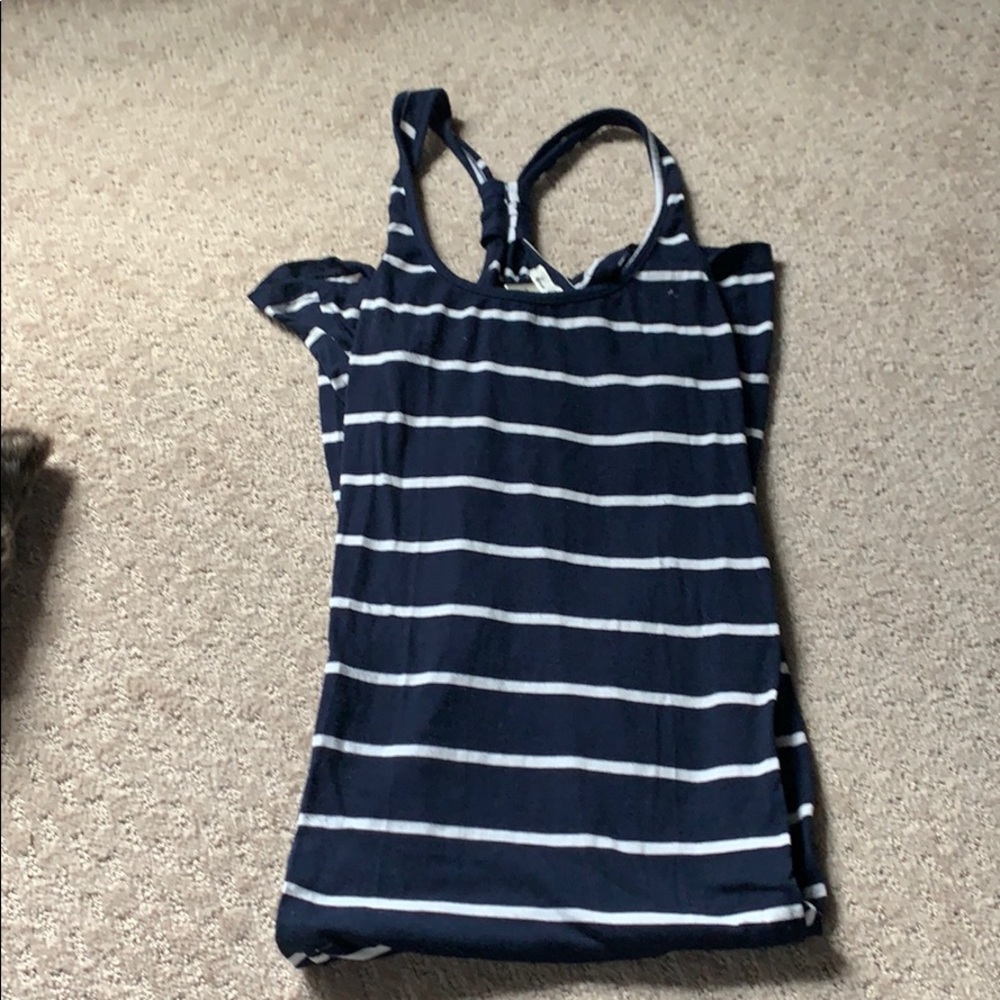 Navy/white striped racer back maxi dress